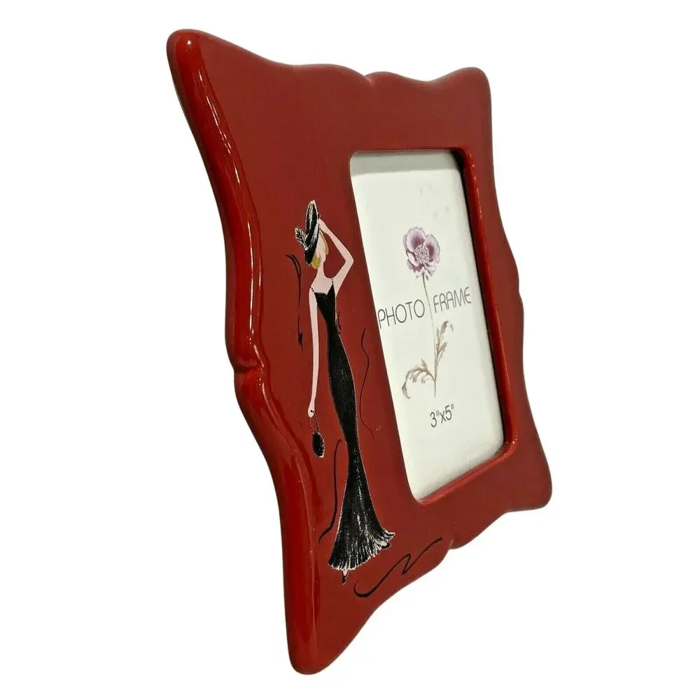 Novelty red ceramic standing picture photo frame fits 3